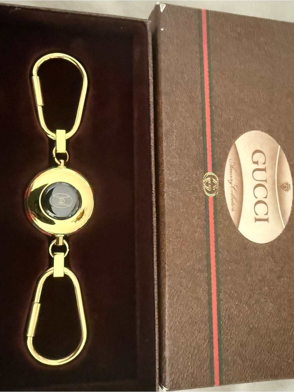 Gucci Gold Double Clip Key Holder with Black Center Accent
